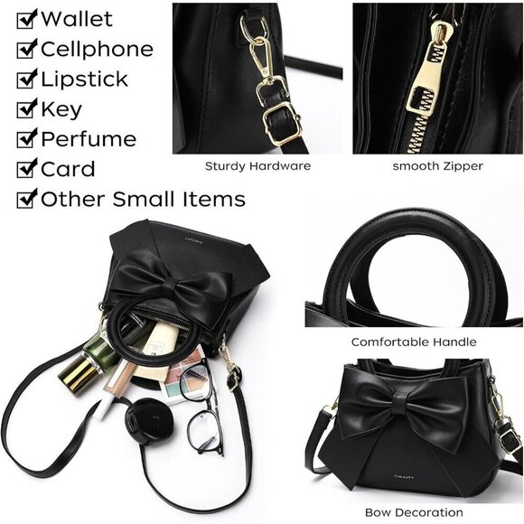 โญWomen Crossbody Vegan Leather and with Top Carry Handle and Cute Bow Knot - Picture 3 of 7